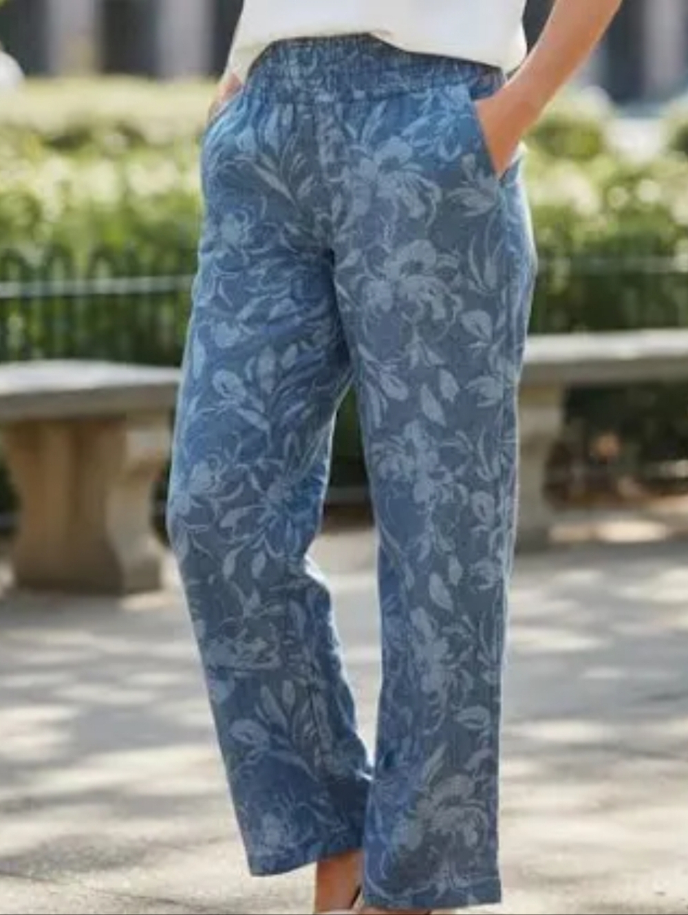 Land N Sea Chambray Floral Pull On Pants